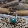 Bague 3 tours argent vert jade